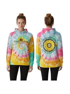 Simply Southern Tie-Dye Hoodie Sunflower Graphic Pullover Sweatshirt Size Large